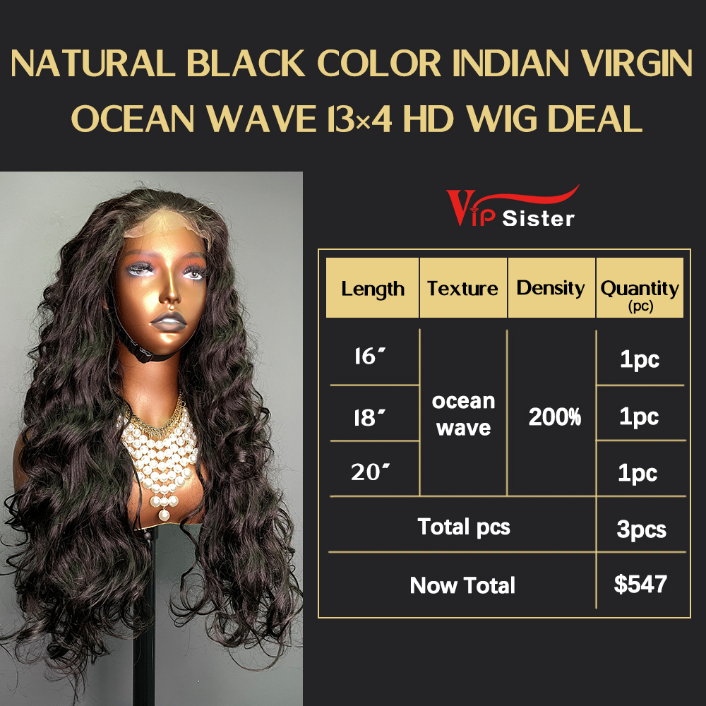 VipSister 3pcs 13X4 HD Closure Lace Virgin Human Hair With Alignted Cuticles  Wig Deal