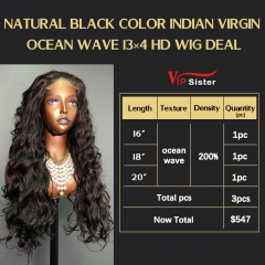 VipSister 3pcs 13X4 HD Closure Lace Virgin Human Hair With Alignted Cuticles  Wig Deal