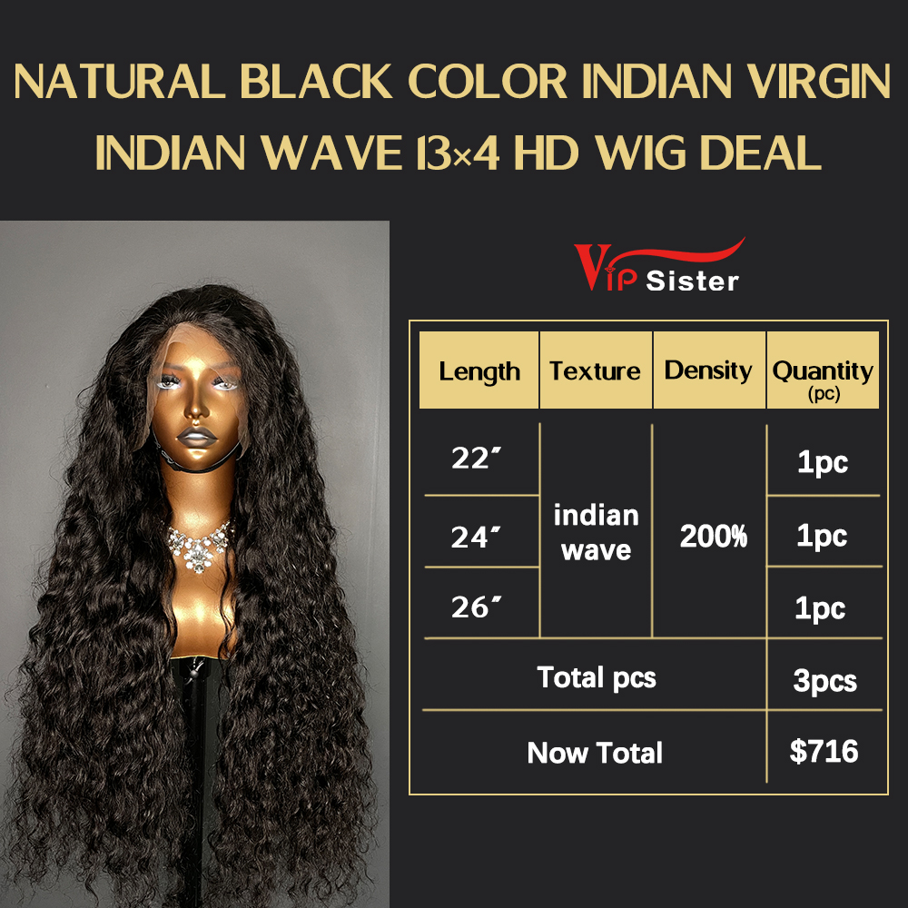 VipSister 3pcs 13X4 HD Closure Lace Virgin Human Hair With Alignted Cuticles  Wig Deal
