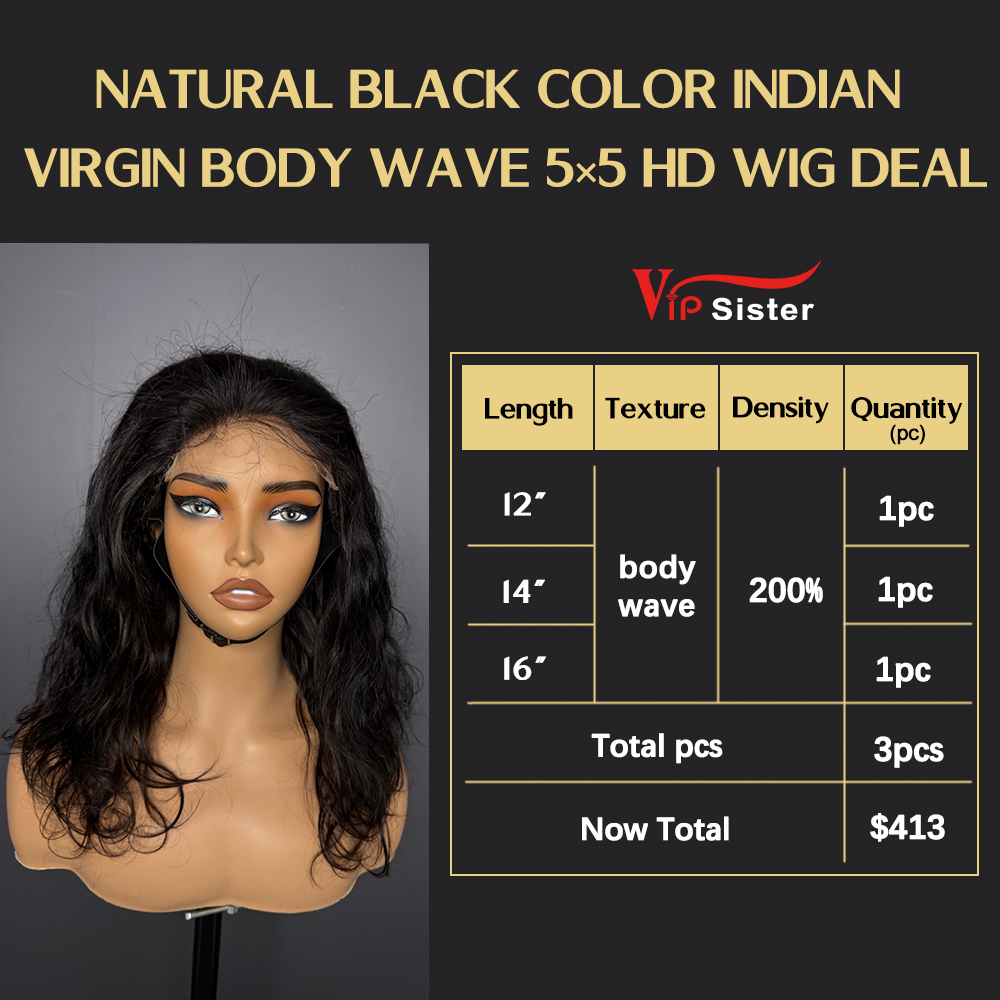 VipSister 3pcs 5X5 HD Closure Lace Virgin Human Hair With Alignted Cuticles  Wig Deal