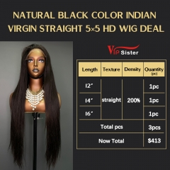 VipSister 3pcs 5X5 HD Closure Lace Virgin Human Hair With Alignted Cuticles  Wig Deal