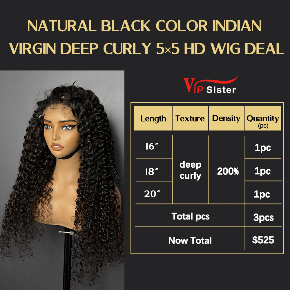 VipSister 3pcs 5X5 HD Closure Lace Virgin Human Hair With Alignted Cuticles  Wig Deal