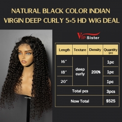 VipSister 3pcs 5X5 HD Closure Lace Virgin Human Hair With Alignted Cuticles  Wig Deal