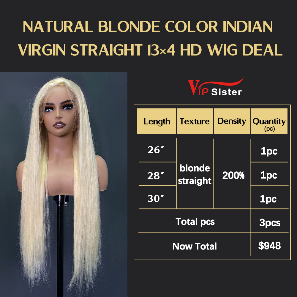 VipSister 3pcs 13X4 HD Frontal Lace Virgin Human Hair With Alignted Cuticles Wig Deal
