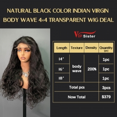 VipSister 3pcs 4X4 Transparent Closure Lace Virgin Human Hair With Alignted Cuticles  Wig Deal