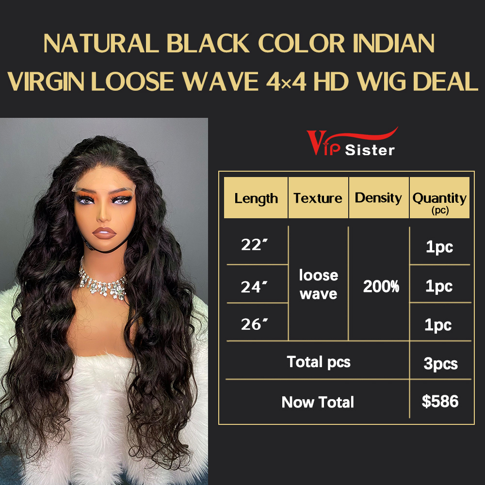 VipSister 3pcs 4X4 HD Closure Lace Virgin Human Hair With Alignted Cuticles  Wig Deal