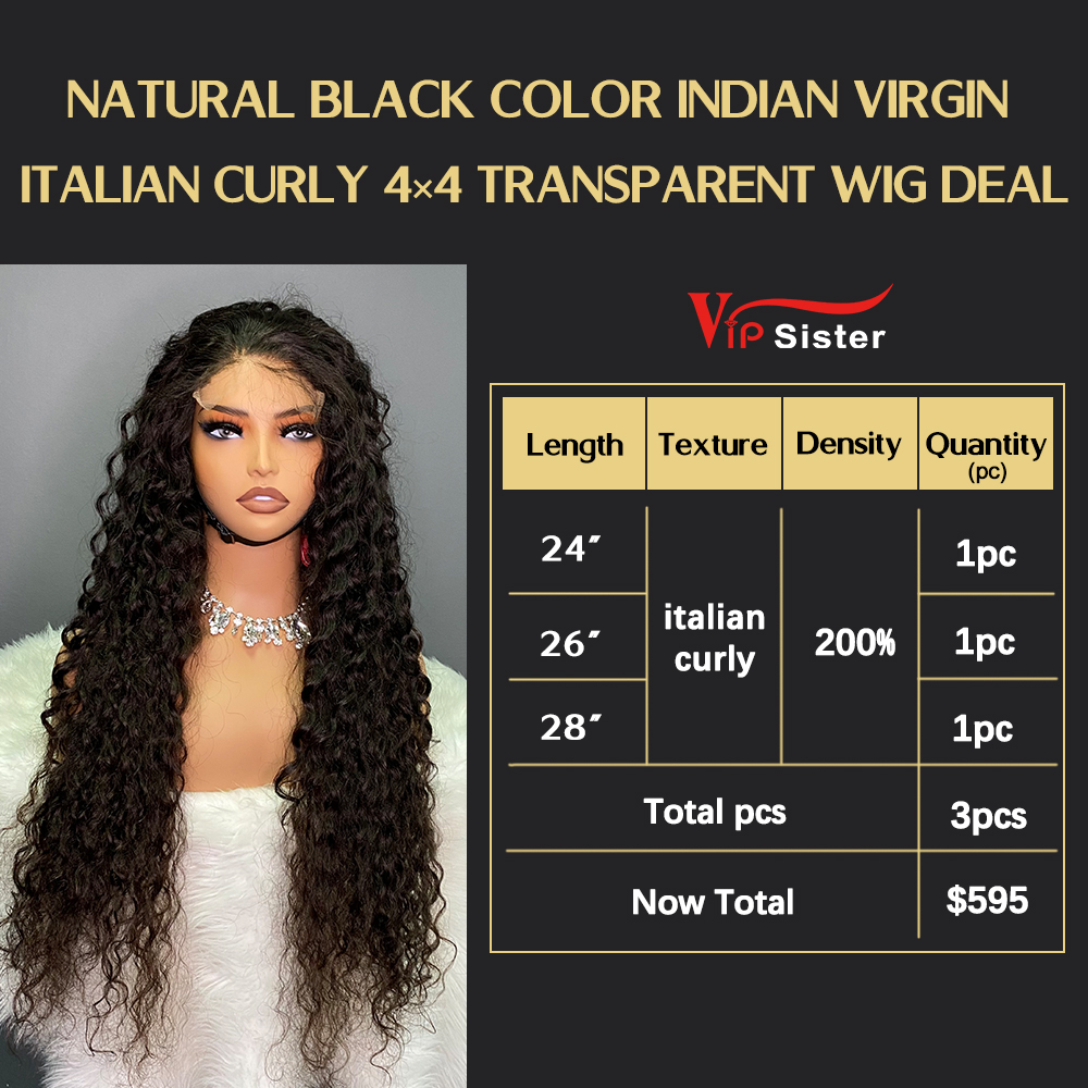 VipSister 3pcs 4X4 Transparent Closure Lace Virgin Human Hair With Alignted Cuticles  Wig Deal