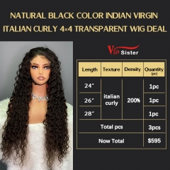 VipSister 3pcs 4X4 Transparent Closure Lace Virgin Human Hair With Alignted Cuticles  Wig Deal