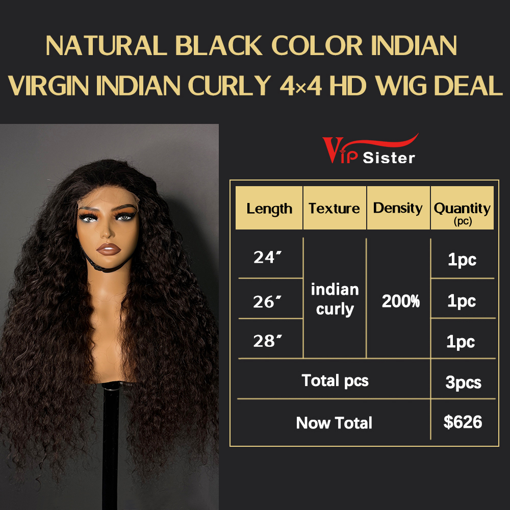 VipSister 3pcs 4X4 HD Closure Lace Virgin Human Hair With Alignted Cuticles  Wig Deal