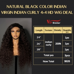 VipSister 3pcs 4X4 HD Closure Lace Virgin Human Hair With Alignted Cuticles  Wig Deal