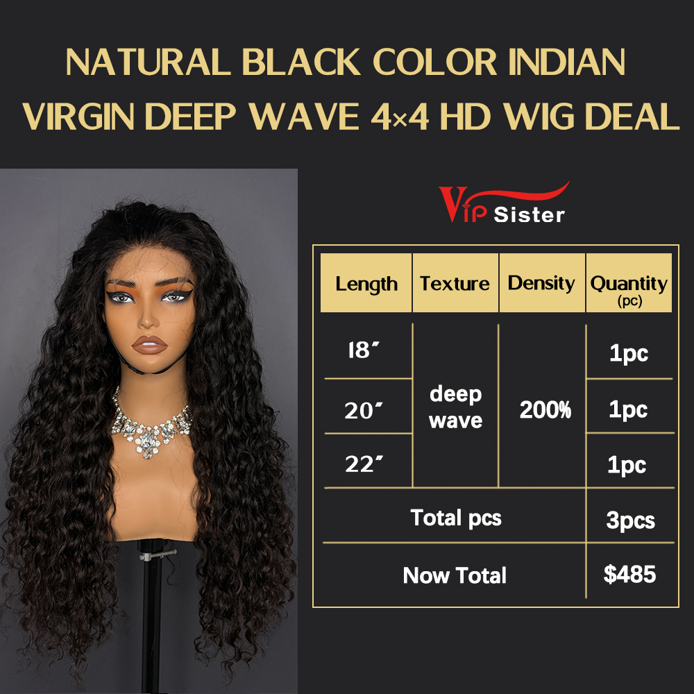 VipSister 3pcs 4X4 HD Closure Lace Virgin Human Hair With Alignted Cuticles  Wig Deal