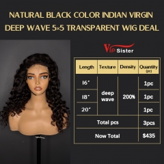 VipSister 3pcs 5X5 Transparent Closure Lace Virgin Human Hair With Alignted Cuticles  Wig Deal
