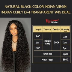 VipSister 3pcs 13X4 Transparent Frontal Lace Virgin Human Hair With Alignted Cuticles  Wig Deal