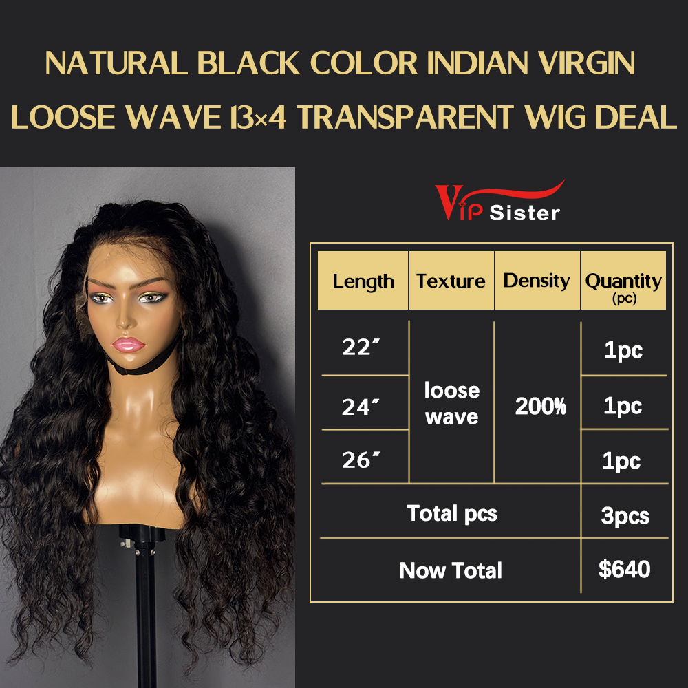 VipSister 3pcs 13X4 Transparent Frontal Lace Virgin Human Hair With Alignted Cuticles  Wig Deal