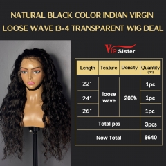 VipSister 3pcs 13X4 Transparent Frontal Lace Virgin Human Hair With Alignted Cuticles  Wig Deal
