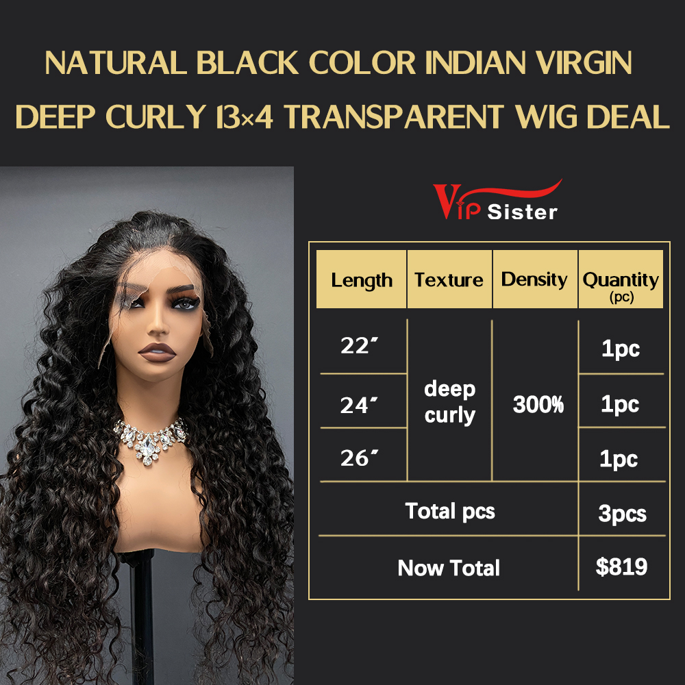 VipSister 3pcs 13X4 Transparent Frontal Lace Virgin Human Hair With Alignted Cuticles  Wig Deal