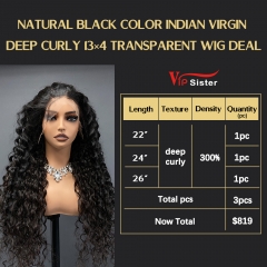 VipSister 3pcs 13X4 Transparent Frontal Lace Virgin Human Hair With Alignted Cuticles  Wig Deal
