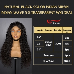 VipSister 3pcs 5X5 Transparent Closure Lace Virgin Human Hair With Alignted Cuticles  Wig Deal