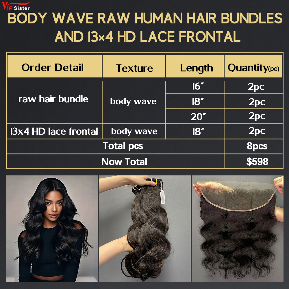 6 pcs Raw Human Hair Bundle With Alignted Cuticles Body Wave and 2 Pcs 13x4 HD Lace Deal