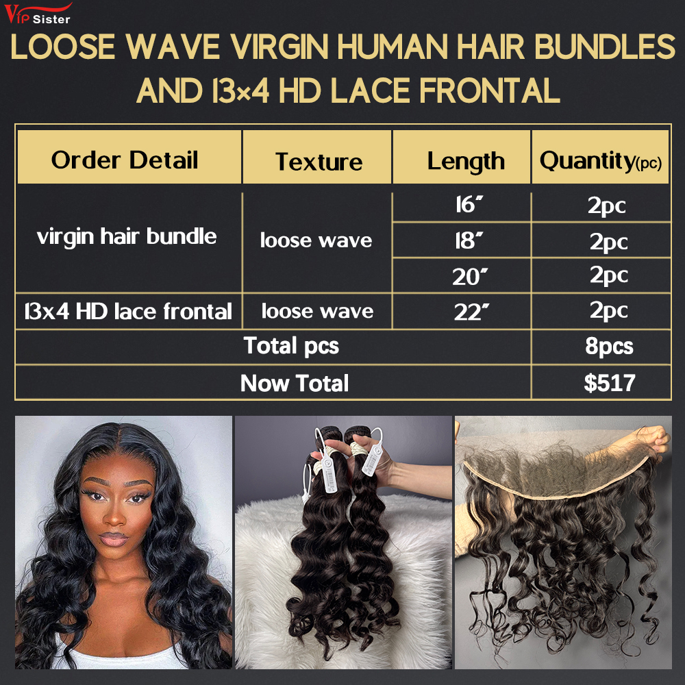 6 pcs Virgin Human Hair Bundle With Alignted Cuticles Loose Wave and 2 Pcs 13x4 HD Lace Deal
