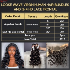 6 pcs Virgin Human Hair Bundle With Alignted Cuticles Loose Wave and 2 Pcs 13x4 HD Lace Deal