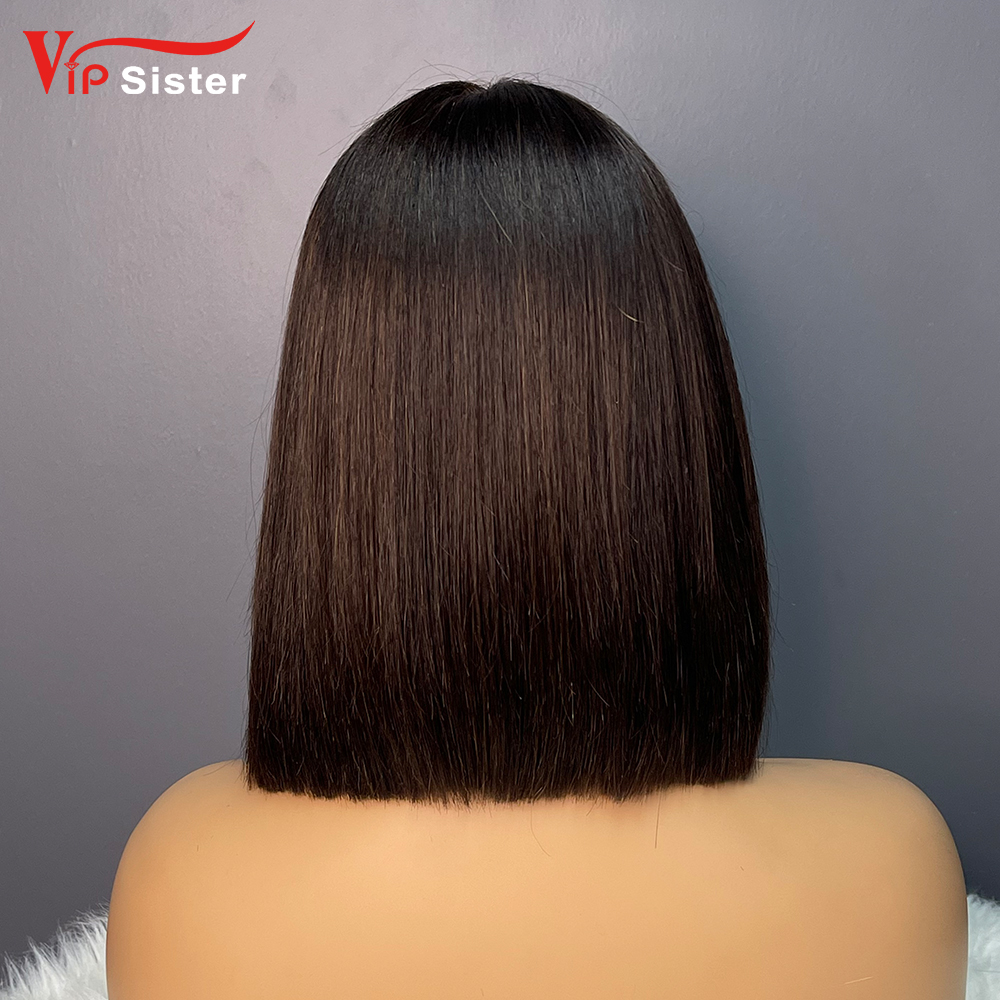 #1B Natural Color Bob Straight 2x6 Transparent Lace Closure Wig
