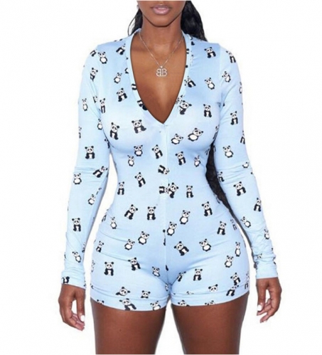 Hopesoo Women's Sexy Deep V Neck Shorts Long Sleeve Knitted One Piece Bodysuit Sexy Pajama Onesie Bodycon Rompers Overall