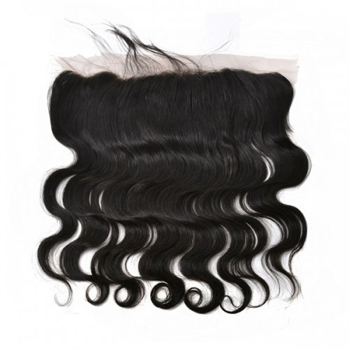 100% Human Hair Transparent Lace Body Wave 13''x4'' Lace Frontal Natural Color