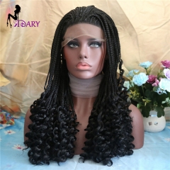 Sidary Hair Twist Braids Hair Wigs Curly Braided Synthetic Lace Front Wig with Baby Hair Heat Resistant Fiber Glueless Half Hand Tied for Women