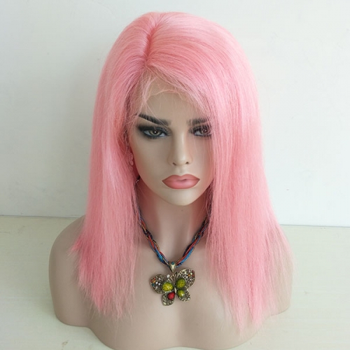 Sidary Bob Blunt Cut Straight Pink Human Hair Full Lace Wig With Natural Hairline