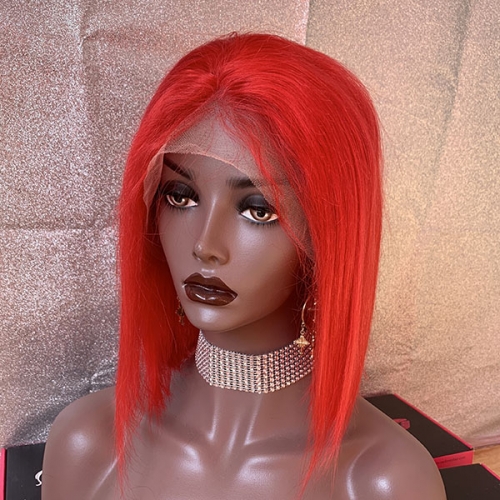 Sidary Virgin Human Hair Red Bob Lace Front Wigs With Baby Hair