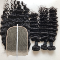 Sidary Hair Brazilian Deep Wave 3 Bundles With Closure Human Hair Weave Bundles 7x7 Lace Closure With Bundles Free Part