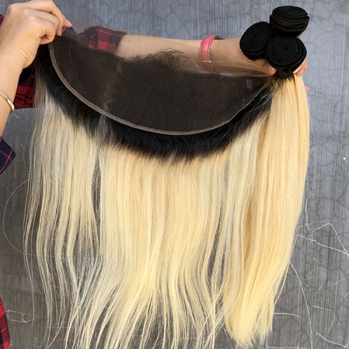 Sidary Blonde Ombre Hair Color 1B/613 Straight Hair Bundles with 13x4 Lace Frontal