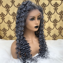 Sidary Grey Human Hair Curly Full Lace Wig Transparent Lace Color Wig