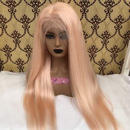 Pinkish-orange Long Full Lace Wigs Color Human Hair Wigs For Sale