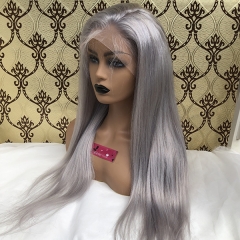 Pre Plucked Silver Grey Human Hair Front Lace Wigs Silk Straight Natural Hairline 13x4 Lace Front Wigs
