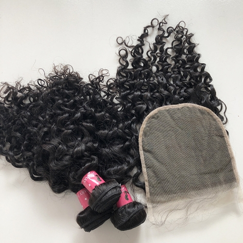 Water Wave Human Hair Bundles With Closure 7x7 | 7*7 Closure 100% Human Hair Extension