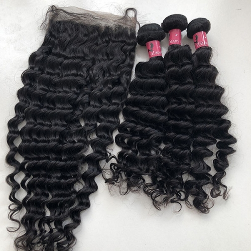 Transparent Lace Human Hair Closure 6x6 Deep Wave With Human Hair Bundles Sidary Hair Lace Closures