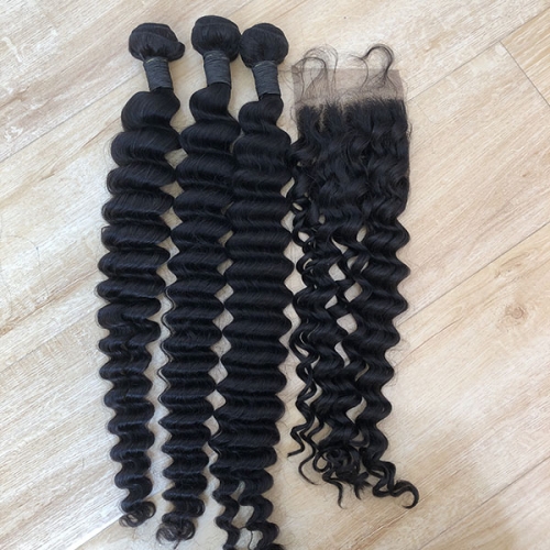 3 Bundles Deep Wave Hair With 4*4 Lace Closure Sidary Human Hair Closure With Bundles