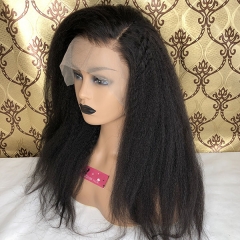 Kinky Straight Human Hair 130% Density 360 Lace Wig With Preplucked Natural Hairline For Black Women