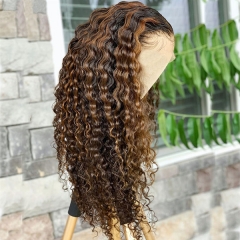 Highlight Curly 13×6 T part Lace Front Human Hair Wigs Scalp Top Closure Wigs 150% Density With Baby Hair