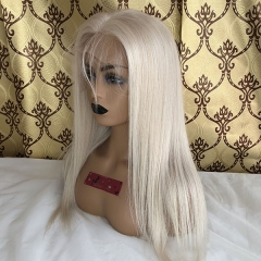 Platinum Blonde straight Human Hair Wigs Sidary #60 Human Hair 13x4 Lace Front Wigs
