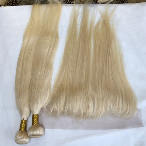 613 Blonde Human Hair Bundles with Frontal Straight Bundles with Frontal Weaves 13×4 Lace Frontal with 3 Bundles