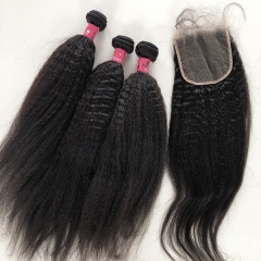 Kinky Straight Human Hair Bundles With 5x5 Lace Closure Pieces Sidary Hair Human Hair Kinky Straight With 5x5 Transparent Lace Closure