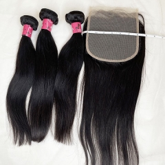 Human Hair Weave Bundles With Closure 6x6 Silk Straight Transparent 6x6 Lace Closure With Hair Bundles