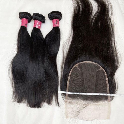 Human Hair Weave Bundles With HD Lace Closure 6x6 Straight 6x6 HD Lace Closure With Bundles