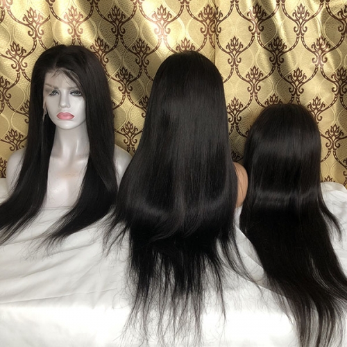 200%Density  Pre Plucked Natural Hairline Silk Straight 13x4 Transparent Lace Frontal Wigs 100% Human Hair Wig