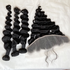Sidary Hair Transparent Lace Frontal 13x4 Loose Wave Human Hair Frontal With Bundles