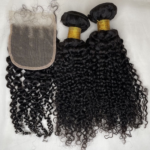 Sidary Hair Tight Curly 4x4 Transparent Lace Closure With 3 Human Hair Bundles