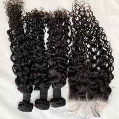 Transparent 5x5 Lace Closure with 3 Bundles Water Wave Human Hair Bundles With Lace Closures